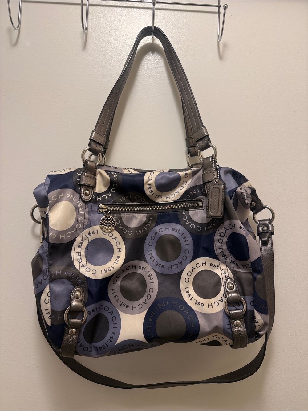 Coach Alexandra Snaphead Sateen Satchel Bag Blue Gray F17582 Crossbody Tote